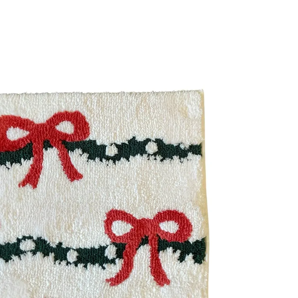 Kassaspa Christmas Bow Garland Bath Rug 21x34 White Red Green Christmas Holiday